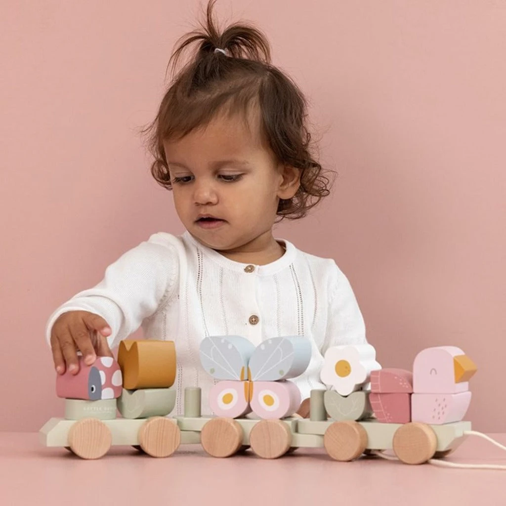 Little Dutch Wooden Stacking Train - Flowers & Butterflies 2 Little Dutch Wooden Stacking Train - Flowers & Butterflies - Image 2