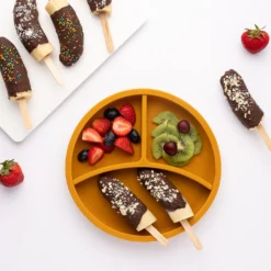 Eco Rascals Silicone Plate With Removable Divider - Mustard -Kids Toy Shop Ecosiliconeplaterecipes 036