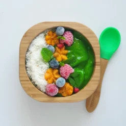 Eco Rascals Bamboo Suction Bowl & Spoon Set (Various Colours) -Kids Toy Shop Greenbowl3