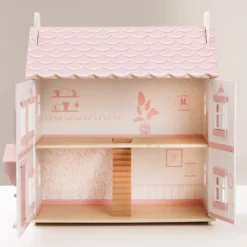 Le Toy Van Sophie's Wooden Dolls House -Kids Toy Shop H104 sophies house 2021 doors open pink wallpaper