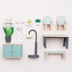 Le Toy Van Daisylane Dining Room (New Look) -Kids Toy Shop ME056C daisylane dining room top view pink background08.41.56