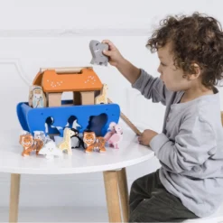 Le Toy Van Noah's Shape Sorter 12 Le Toy Van Noah's Shape Sorter -Kids Toy Shop TV212 boy placing elephant into noahs ark