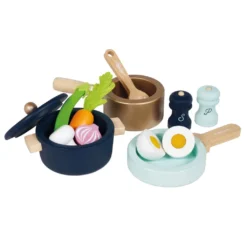 Le Toy Van Pots & Pans Set -Kids Toy Shop TV301 pots and pans filled with vegetables