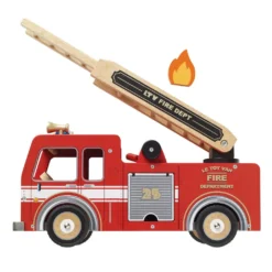 Le Toy Van Wooden Fire Engine (New Look) -Kids Toy Shop TV427 fire engine truck side view ladder extended on white