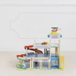 Le Toy Van Le Grand Garage -Kids Toy Shop TV439 wooden garage with ramps a car andhelicopter