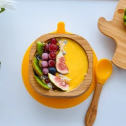Eco Rascals Bamboo Suction Bowl & Spoon Set (Various Colours) -Kids Toy Shop YellowBowl6