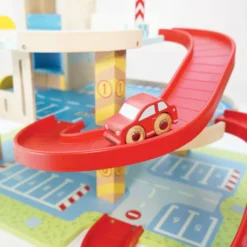 Le Toy Van Le Grand Garage -Kids Toy Shop tv439 le grand garage red car going down plastic free ramps